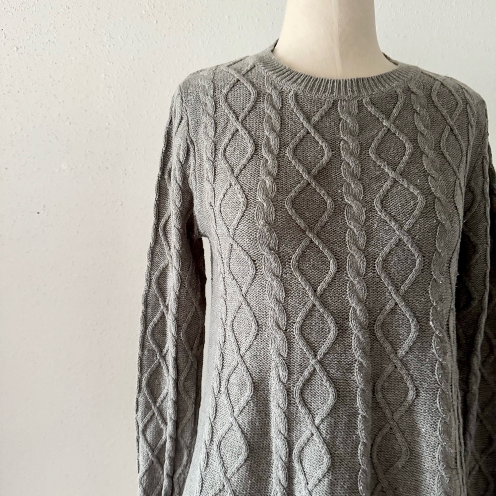 MILITARY HIPPIE Cable Knit Sweater Tunic Grey Layered Women's Size Small/Medium - Picture 3 of 7
